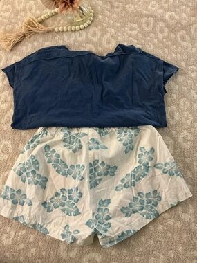 Tommy Hilfiger Navy Top with White & Teal Floral Shorts
